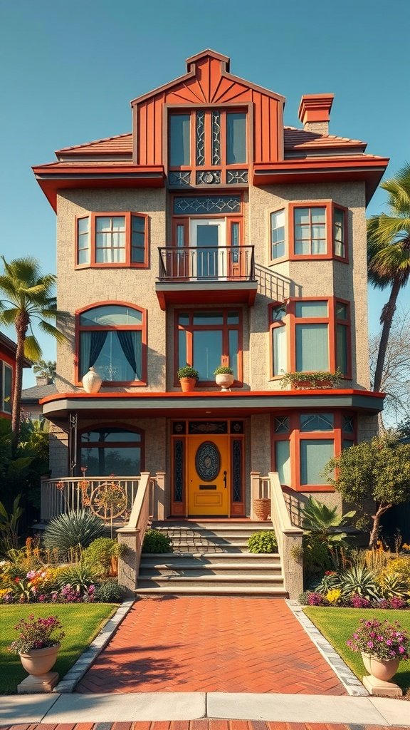 35 Dreamy Bloxburg House Ideas to Inspire Your Next Build A stylish Art Deco house with vibrant colors and unique architectural features.