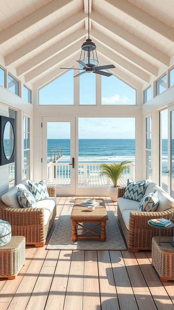35 Dreamy Bloxburg House Ideas to Inspire Your Next Build A bright and airy coastal living space with large windows overlooking the ocean.