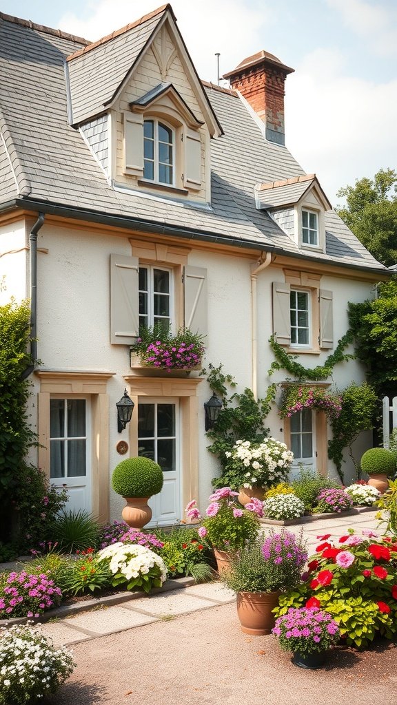 35 Dreamy Bloxburg House Ideas to Inspire Your Next Build A beautiful French country home with flowers and greenery.