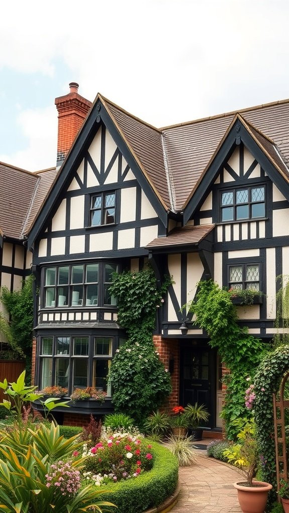 35 Dreamy Bloxburg House Ideas to Inspire Your Next Build A beautiful Tudor Revival house with half-timbering and a lush garden.