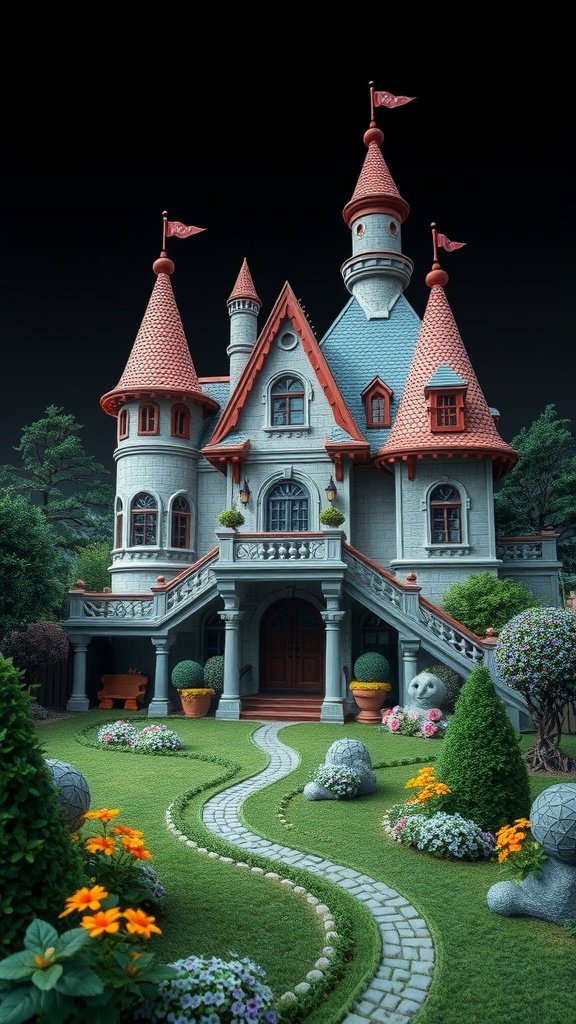35 Dreamy Bloxburg House Ideas to Inspire Your Next Build A whimsical fantasy castle with towers and a beautiful garden.
