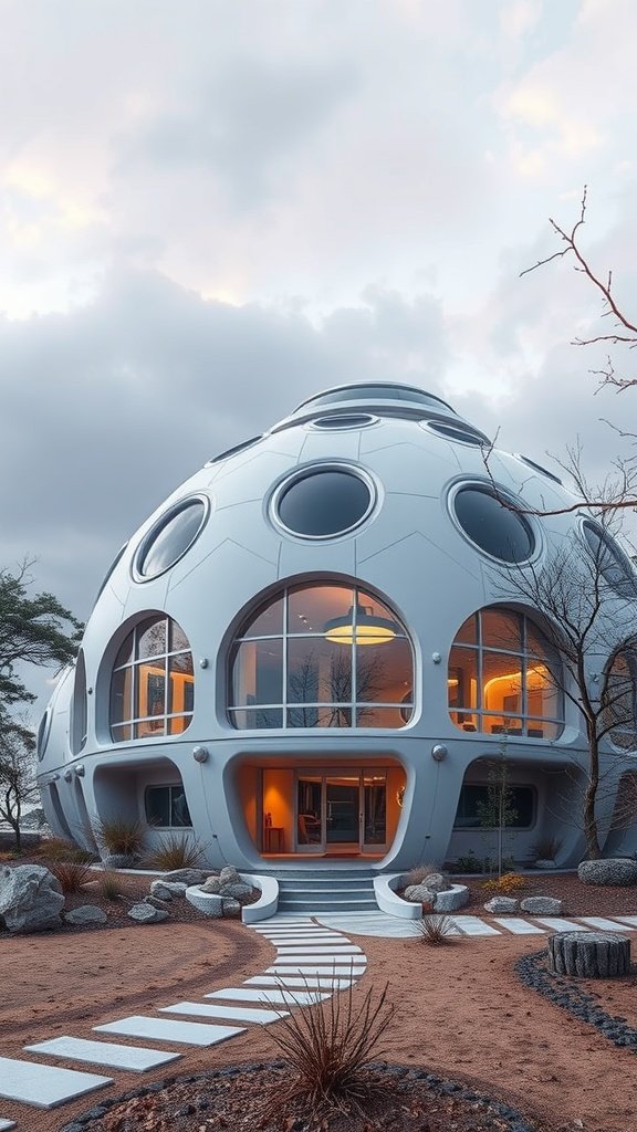 35 Dreamy Bloxburg House Ideas to Inspire Your Next Build A futuristic dome house with large windows and a unique design.