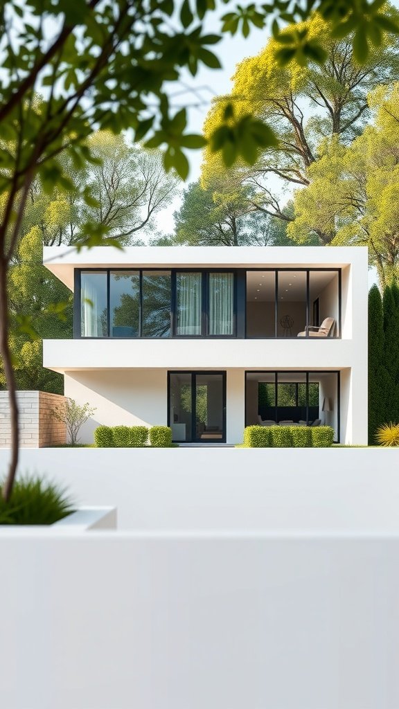 35 Dreamy Bloxburg House Ideas to Inspire Your Next Build A modern minimalist house with large windows and a clean design surrounded by greenery.