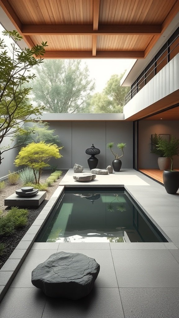 35 Dreamy Bloxburg House Ideas to Inspire Your Next Build A serene Zen retreat featuring a minimalist design with a water feature and lush greenery.