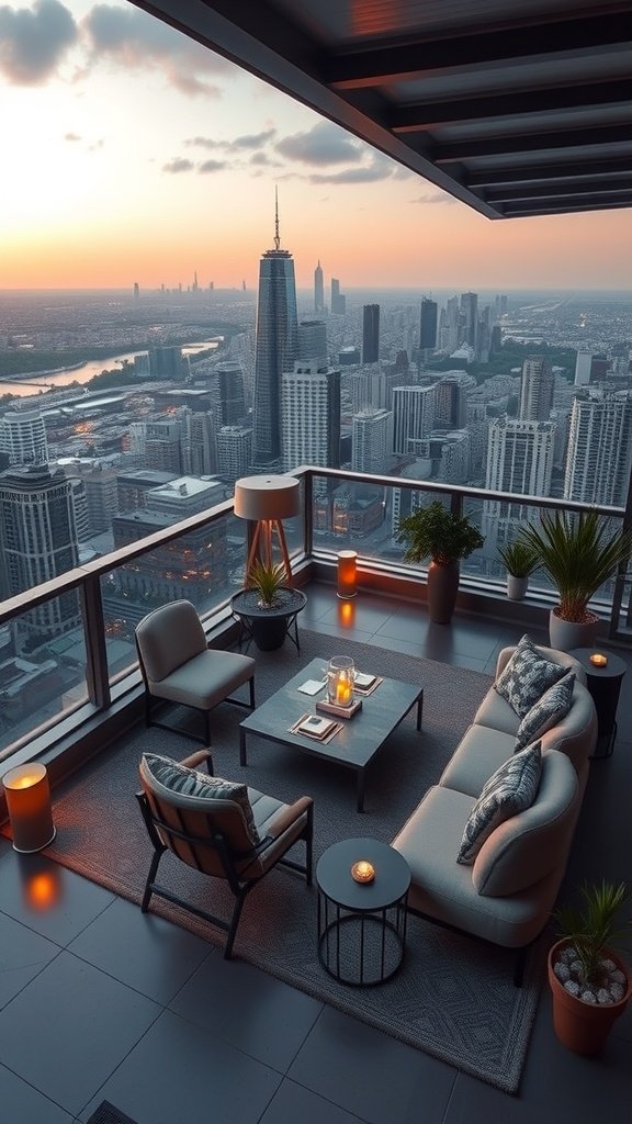 35 Dreamy Bloxburg House Ideas to Inspire Your Next Build Stylish urban penthouse balcony with city views and cozy seating.