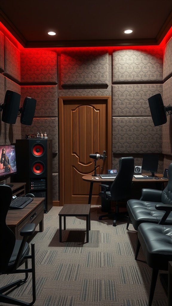 35 Essential Items for Creating the Ultimate Cozy Gaming Room A cozy gaming room with soundproofing panels and a comfortable setup.