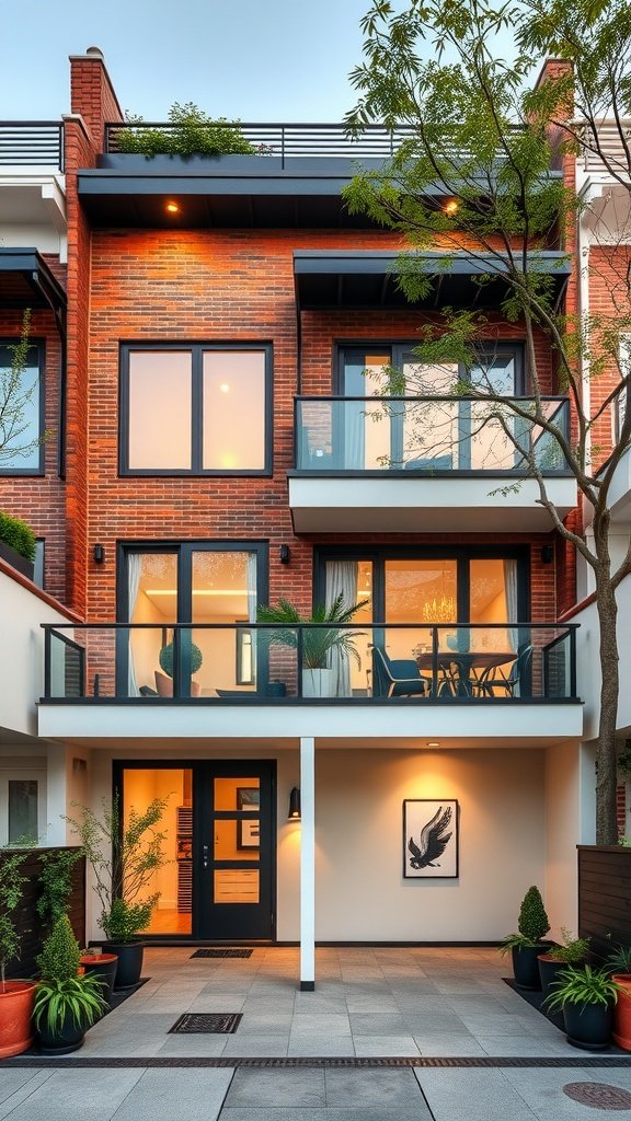 35 Dreamy Bloxburg House Ideas to Inspire Your Next Build Stylish urban townhouse with modern design and warm brick exterior.