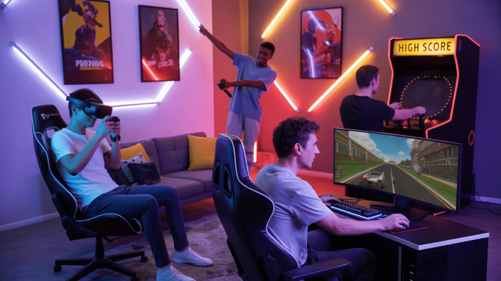 Best Gaming Room Decor friends enjoying different gaming setups