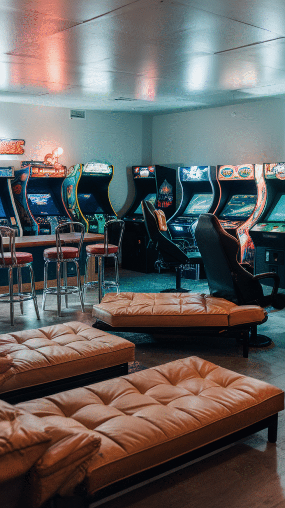 Retro Arcade Gaming Rooms — Neon Lights, Arcade Cabinets, and Man-Cave Vibes arcade room