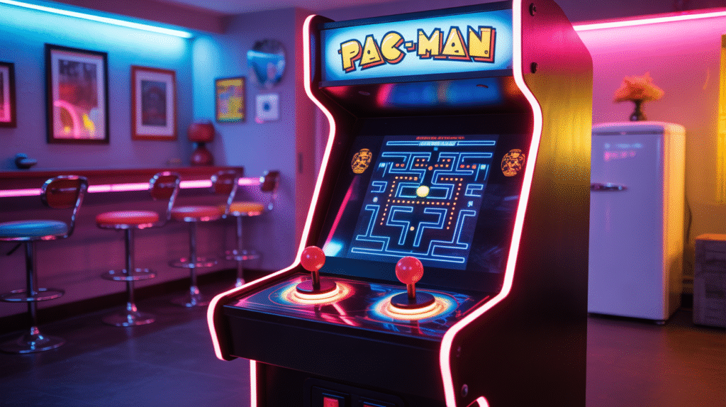 Retro Arcade Gaming Rooms — Neon Lights, Arcade Cabinets, and Man-Cave Vibes Retro Arcade Gaming Rooms