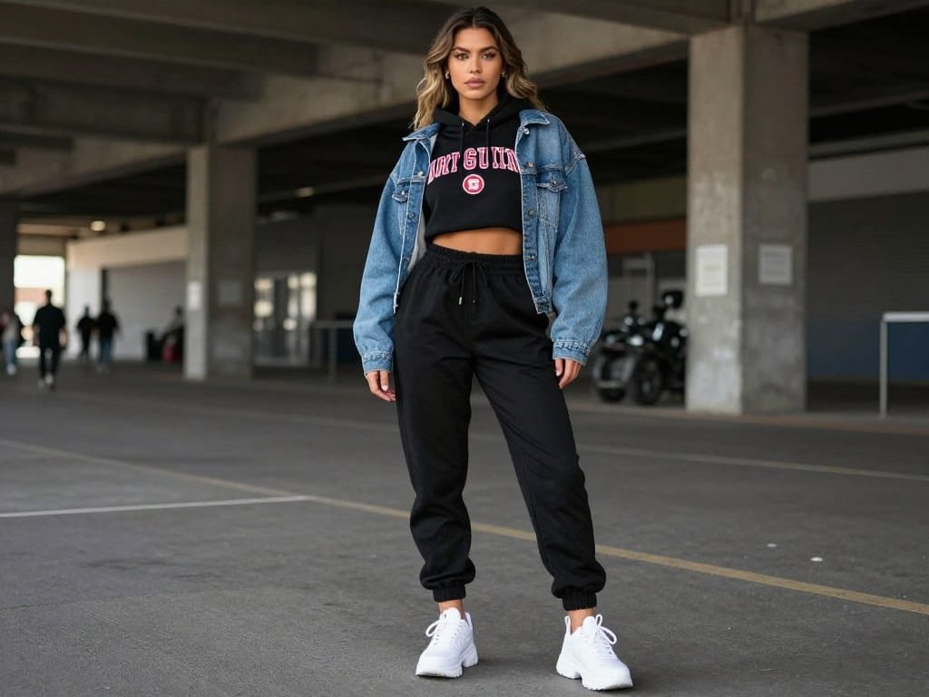 Streetwear inspired basketball game outfit with layers
