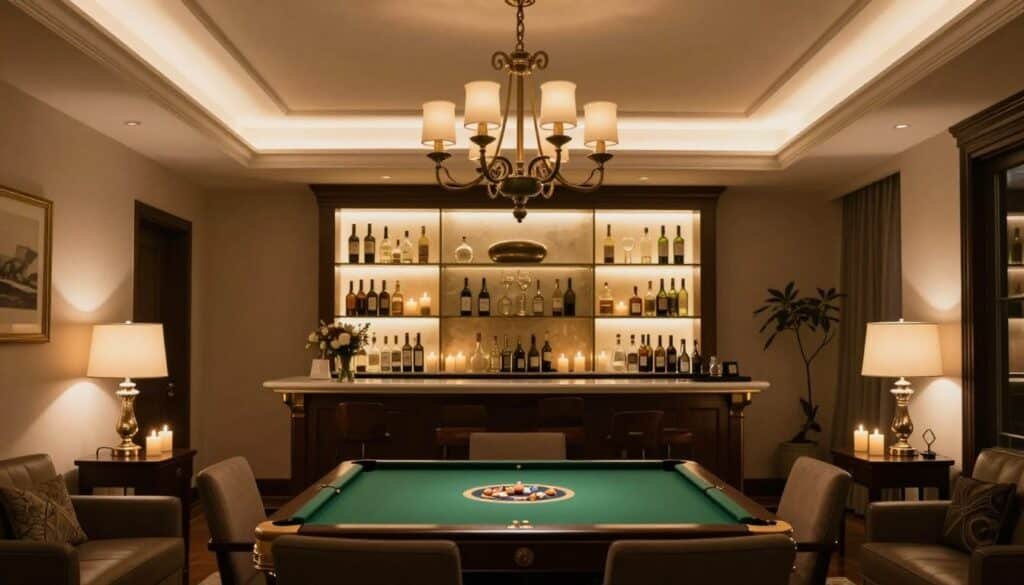 layered lighting design for luxury game night