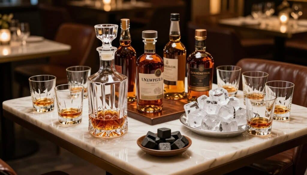 luxury whiskey tasting setup for game night